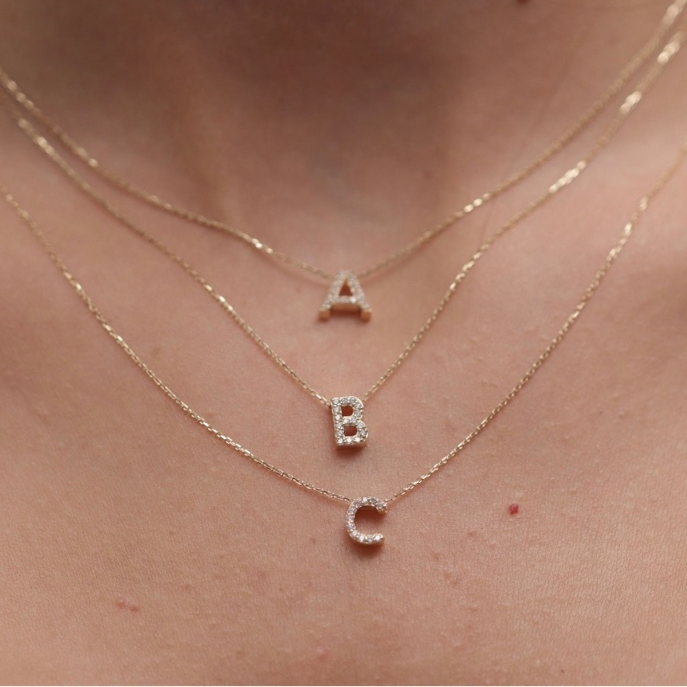 14k Solid Gold Letter Necklace